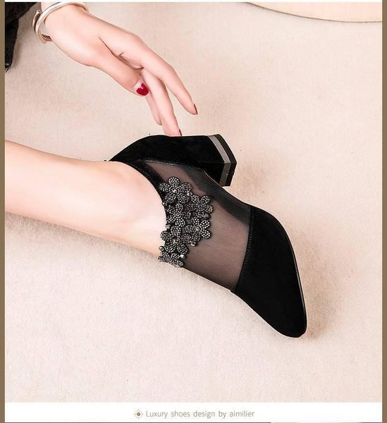 dress shoes women crystal mesh zip lace sandals woman high heels springfemale classics solid platform ladies party, Black